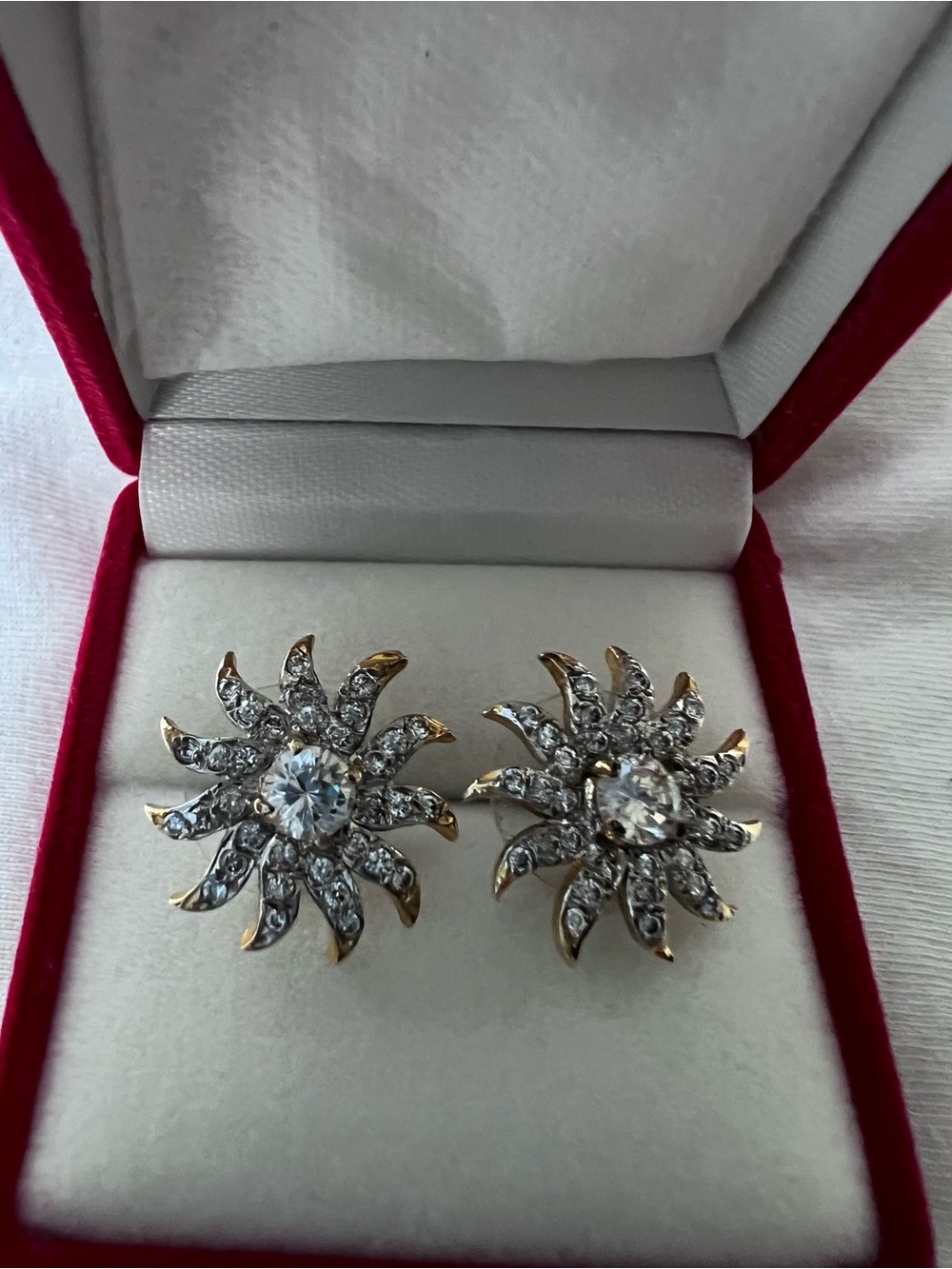 Gold-Tone Crystal Sunburst Clip-On Earrings - White Crystals
